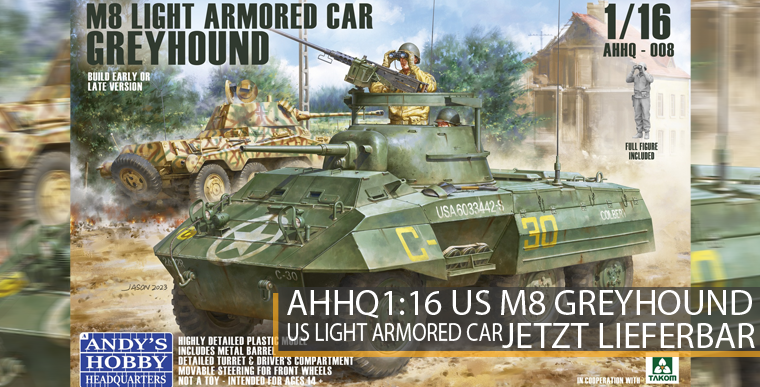 AHHQ 008 M8 Greyhound US Light Armored Car - 1:16