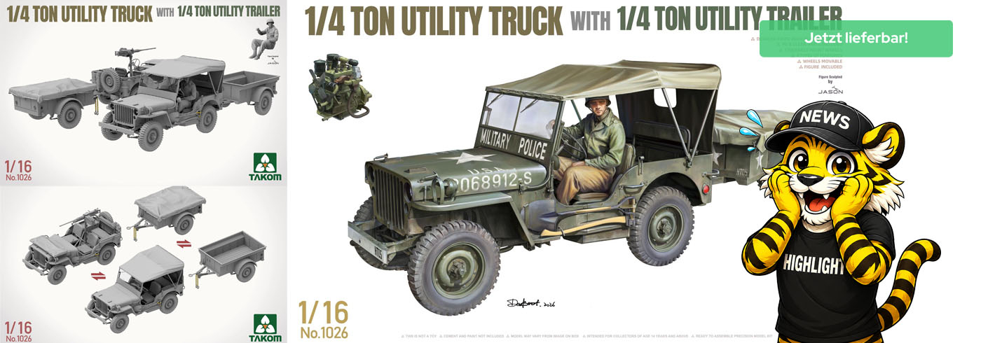 US 1/4-ton 4x4 Truck + 1/4-ton Utility Trailer - 1:16