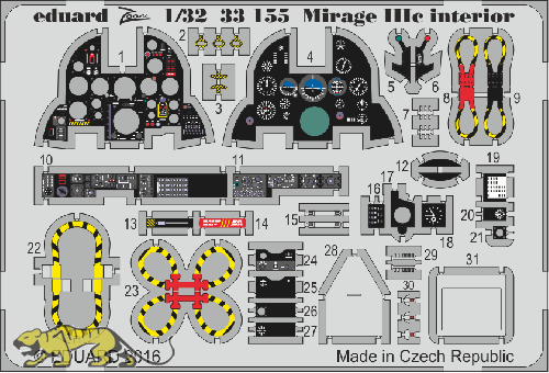 Fotoätzteile - Instrumente für 1:32 Mirage IIIC - Italeri 2505 - 1:32
