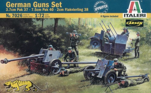German Guns Set - 3,7cm PaK 37 - 7,5cm PaK 40 - 2cm Flakvierling 38 - 1/72
