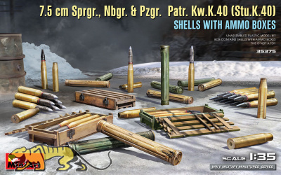 German 7,5cm Ammo - Shells with Ammo boxes for KwK 40 and StuK 40 - 1/35