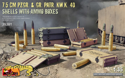 German 7,5cm Ammo - Shells with Ammo boxes for KwK 40 and StuK 40 - 1/35