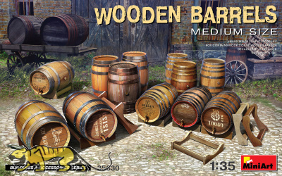 Wooden barrels - medium size - 12 pcs. - 1/35