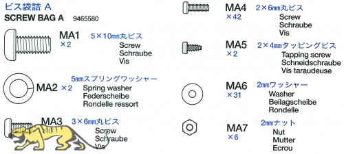 Schraubenbeutel A (MA1-MA7 für Tamiya Sherman (56014) 1:16