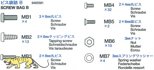 Schraubenbeutel B (MB1-MB7) für Tamiya Sherman Serie 56014, 56032