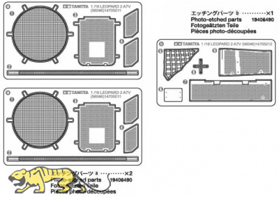 Photo-Etched Parts A x2 + B x1 for Tamiya Leopard 2A7V 56046 / 56047 - 1/16