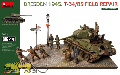 Dresden 1945 - T-34/85 and Crew Field Repair - Big Set - Diorama - 1/35