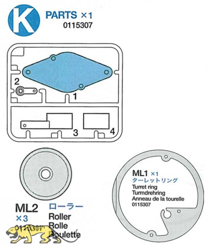 K Teile (K1-K4), Turmdrehring (ML1) und Rolle (ML2 x3)