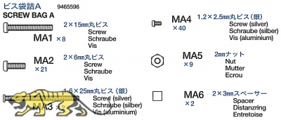 Schraubenbeutel A (MA1-MA6) für Tamiya M26 Pershing (56016)