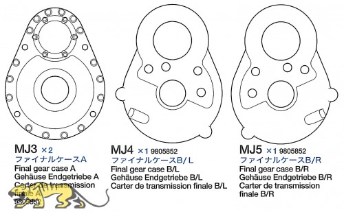 Final Gear Case A, B/L, B/R (MJ3-MJ5) for Tamiya 56016
