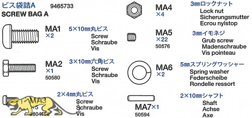 Schraubenbeutel A (MA1-MA7) für Tamiya Jagdpanther (56024) 1:16