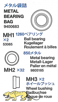Metallager Beutel (MH1 x2, MH2 x32, MH3 x2) für Tamiya 56024