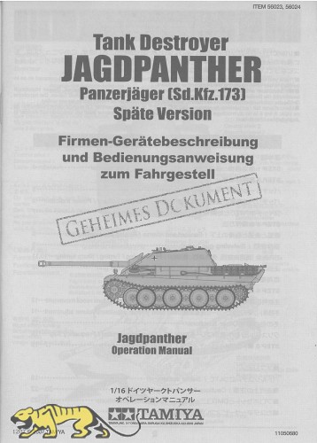 Operation Manual for Tamiya Jagdpanther (56024) 1:16