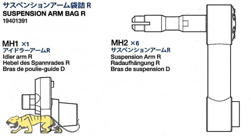 Schwingarm Beutel R (MH1 x1, MH2 x6) für Tamiya 56028, 56030