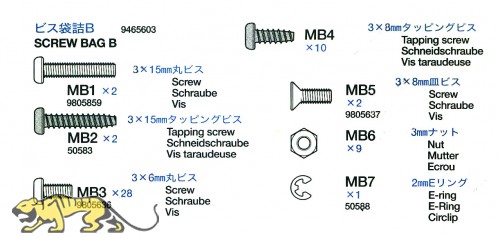 Schraubenbeutel B (MB1-MB7) für Tamiya Königstiger (56018)