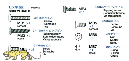 Screw Bag B (MB1-MB7) for Tamiya King Tiger (56018) 1:16