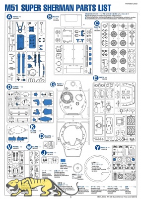 Ersatzteilliste für Tamiya Super Sherman (56032) 1:16