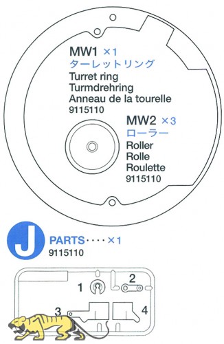 J Parts (J1-J4), Turret Ring (MW1), Roller (MW2 x3) for 56010