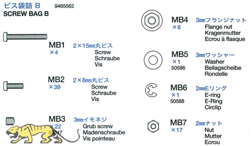 Schraubenbeutel B (MB1-MB7) für Tamiya Tiger I (56010) 1:16