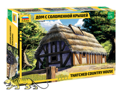 Strohbedecktes Landhaus / Mittelalterliches Haus mit Reetdach - 1:72