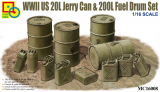 WWII US 20L Jerry Can & 200L Fuel Drum Set - 1/16