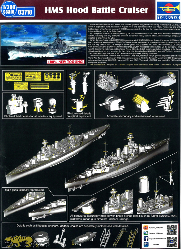 thumbnail image 2 of 1/200 Scale HMS Hood Wooden Deck & Metal Chain Upgrade Kit – For Trumpeter 03710 2 of 6