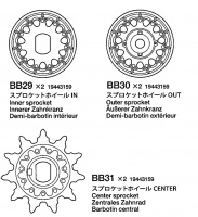 Antriebsrad - Innen, Außen, Mittelteil - BB29, BB30, BB31 x2 für Tamiya M551 Sheridan (56043) - 1:16