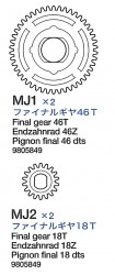 Final Gear 46 teeth and 18 teeth (MJ1-MJ2) for Tamiya 56016