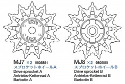 Drive Sprocket A & B (MJ7-MJ8) for Tamiya M26 Pershing (56016)