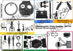 105mm Howitzer Super Detail Turret for Tamiya M4A3E8 Sherman - 1/16